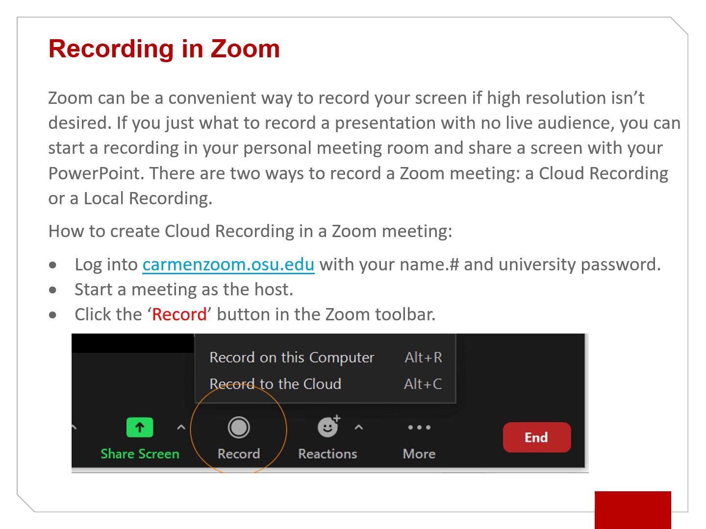 Recording in Zoom